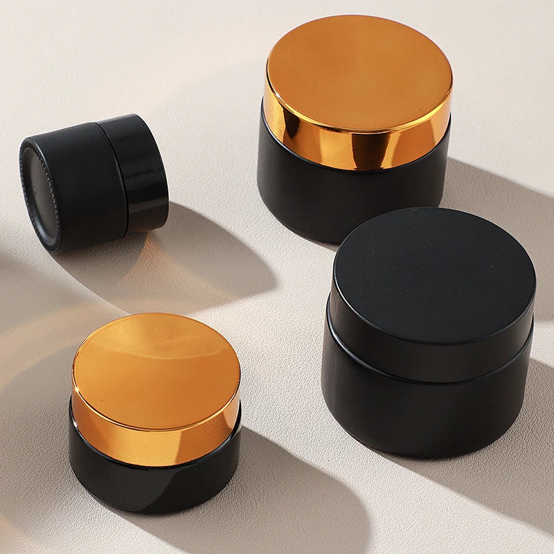 50ml Matte Black Cosmetic Wide Mouth Glass Jars With Lid  for Travel Storage Makeup Face Creams Body Lotions