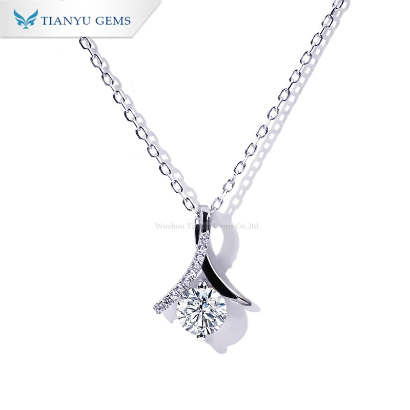 Tianyu Gems Fine Jewelry Sterling 18K Gold Plated White Pendant Sliver 925 Womens Moissanite Necklace for Female