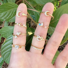 RM1651 Minimal Thin Minimalist 18K Gold Diamond CZ Heart Butterfly Plane Airplane Stacking Rings Tiny Simple Ring Gift for Her