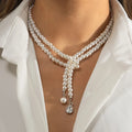 Vintage Imitation Pearl Drop Drill Pendant Collarbone Collars Temperament Beaded Braided Double-layer Necklace