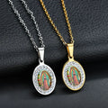Exquisite Diamond Inlaid Stainless Steel Women's Necklace Colorful Virgin Mary Necklace Fashion Dropping Gel Pendant Necklace