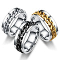 Gift Fashion Jewelry Silver Punk Fine Jewelry Ring Women Stainless Steel Insert Rotating Chain Men Rings for Men