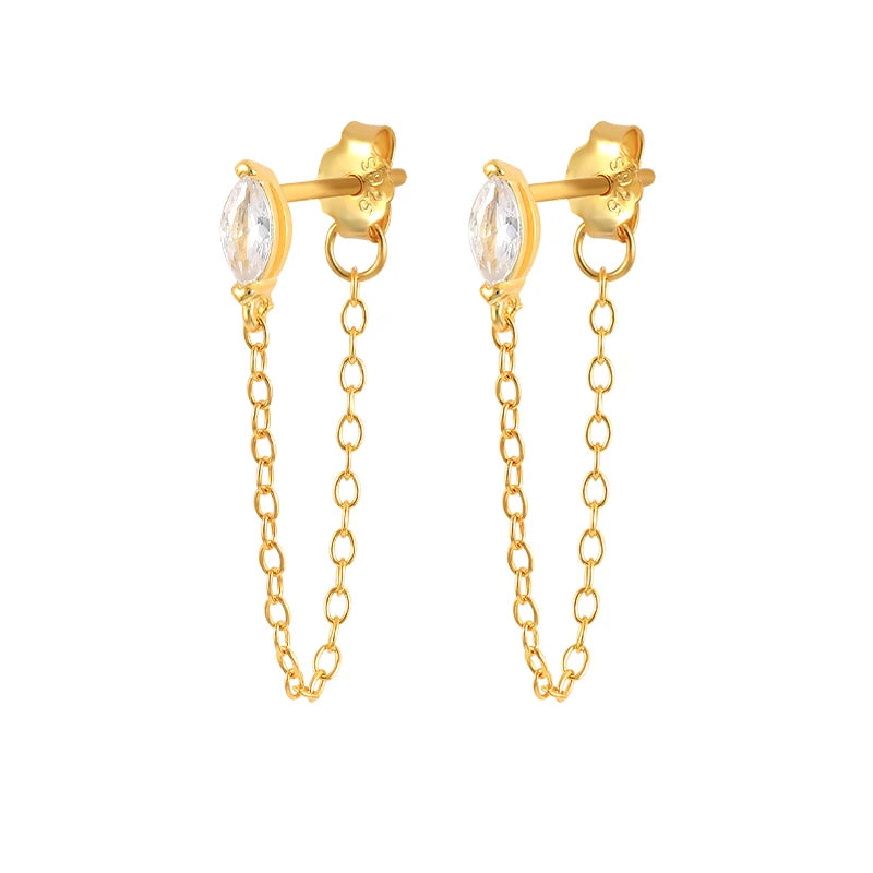 925 Sterling Silver Fashion Jewelry Earrings Long Tassel Chain Zircon Gold Plated Stud Earrings for Women