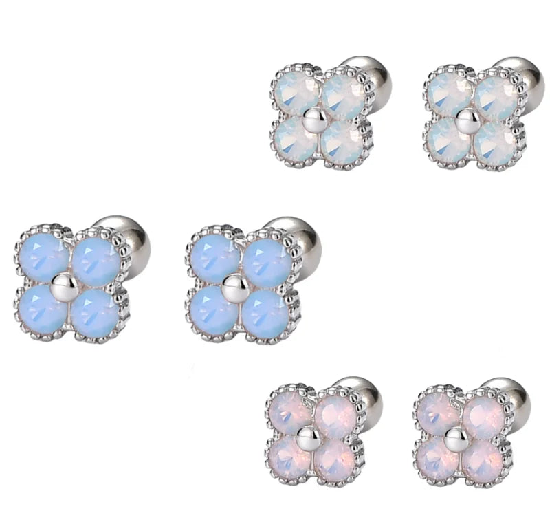 New Design Earring Aurora Zircon Flower Stud Earring 925 Sterling Silver Turquoise Vintage Earrings Studs for Women Jewelry Gift