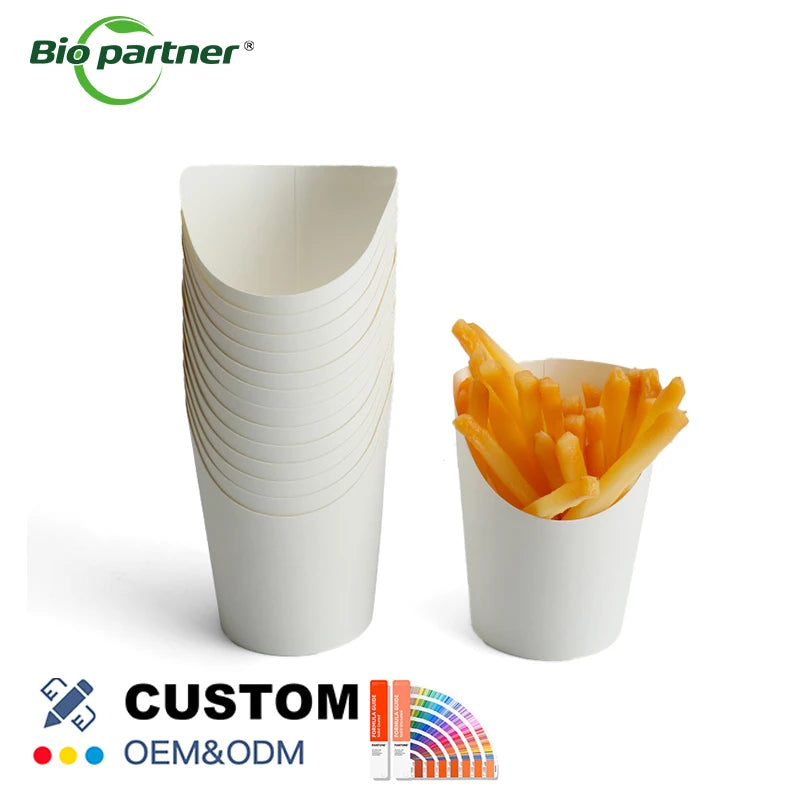 Reusable Disposable Kraft Paper Cups for Potato Chips French Fries Waffle Popcorn Ice Cream Takeaway Cone Holder Scoop for Food