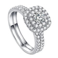 925 Sterling Silver Double Halo Engagement Wedding Jewelry Set Cubic Zircon Geometric Gold-Plated Trendy Bridal Rings