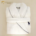 Cotton Embroidered Piping White Hotel Terry Velour Bathrobe