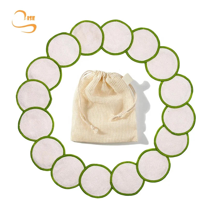 Eco-friendly 3.15" Round Reusable Makeup Remover Pads Organic Laundry Bag Soft Girls Bamboo Terry Face Cleansing Pads