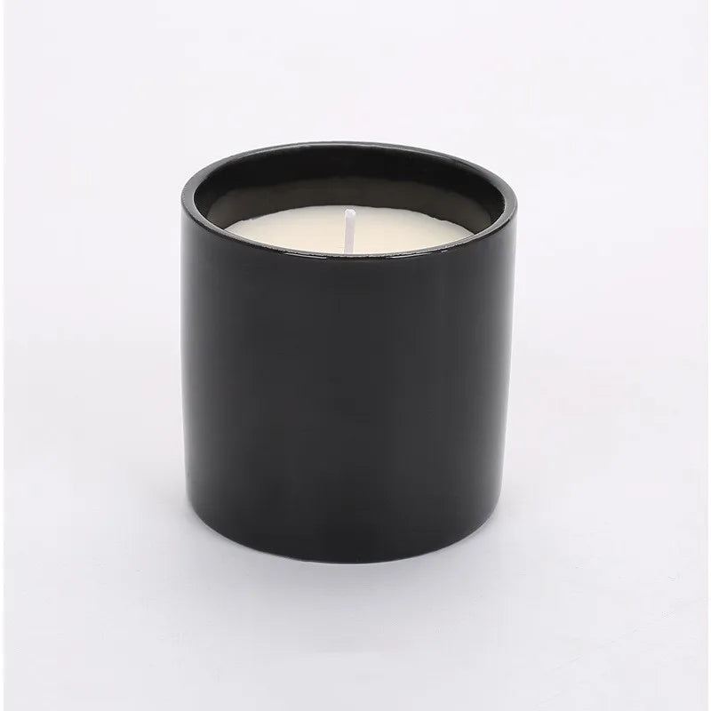 12 oz 10 oz Black White Ceramic Candle Jar with Lid Empty Pottery Jar for Home Decor for Christmas