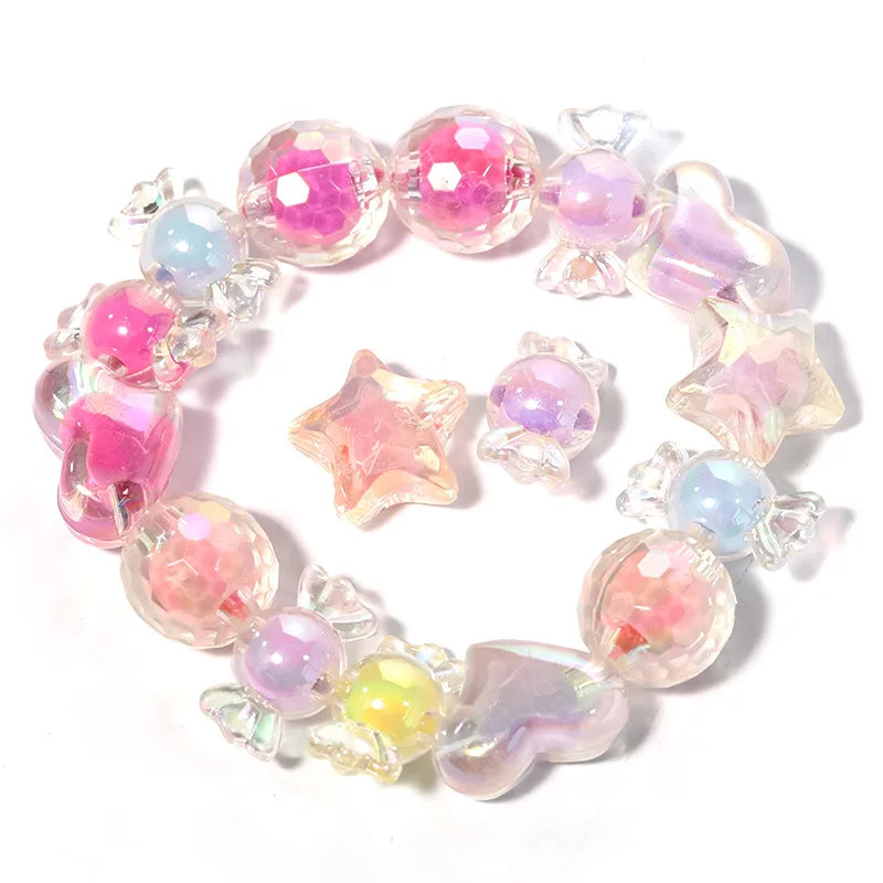 Faceted Round Heart Star Beads Big Hole Beads Candy Color Acrylic Loose Beads for Jewelry Making