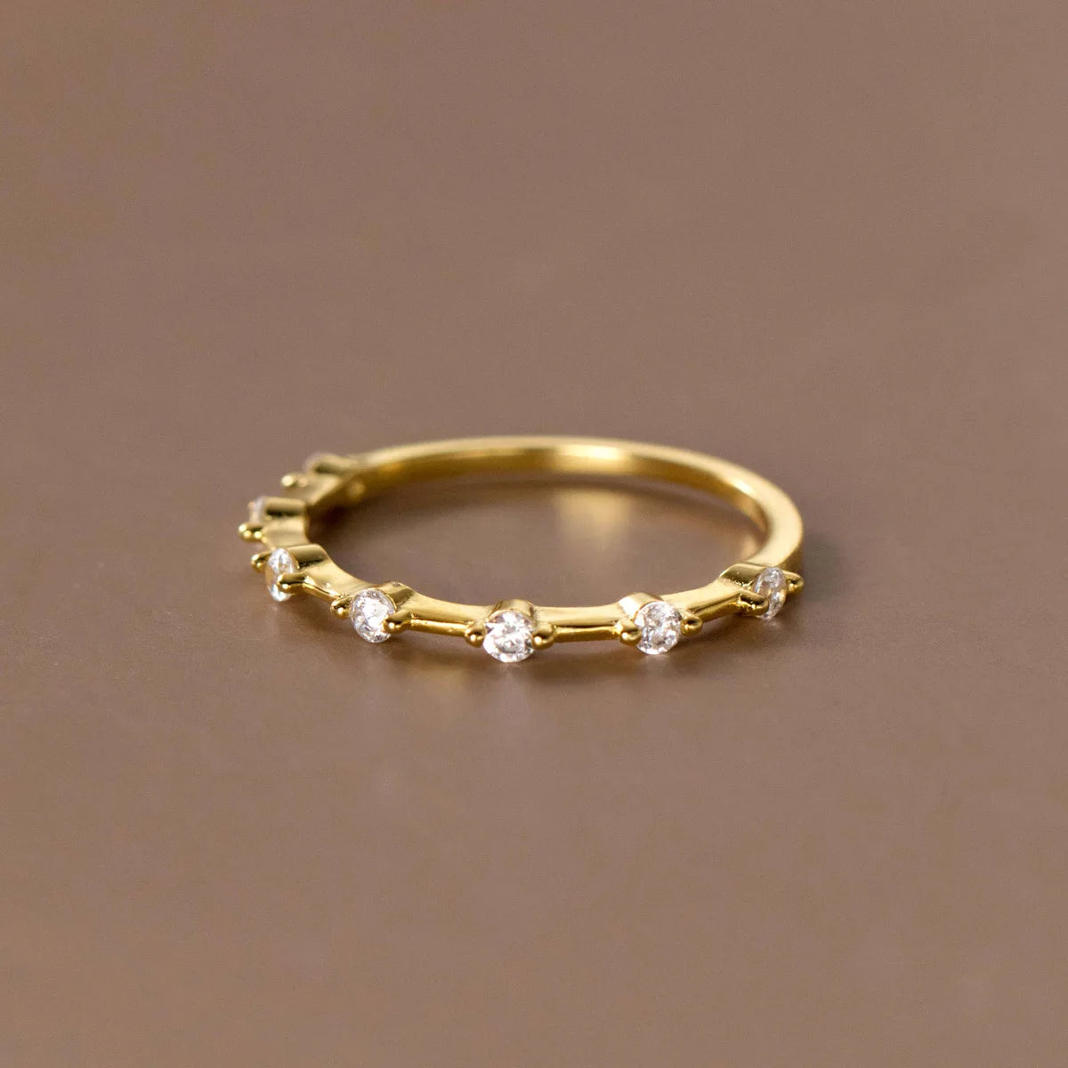 European American 925 Sterling Silver Row Drill Multiple Zircon Gold Plated Rings for Women