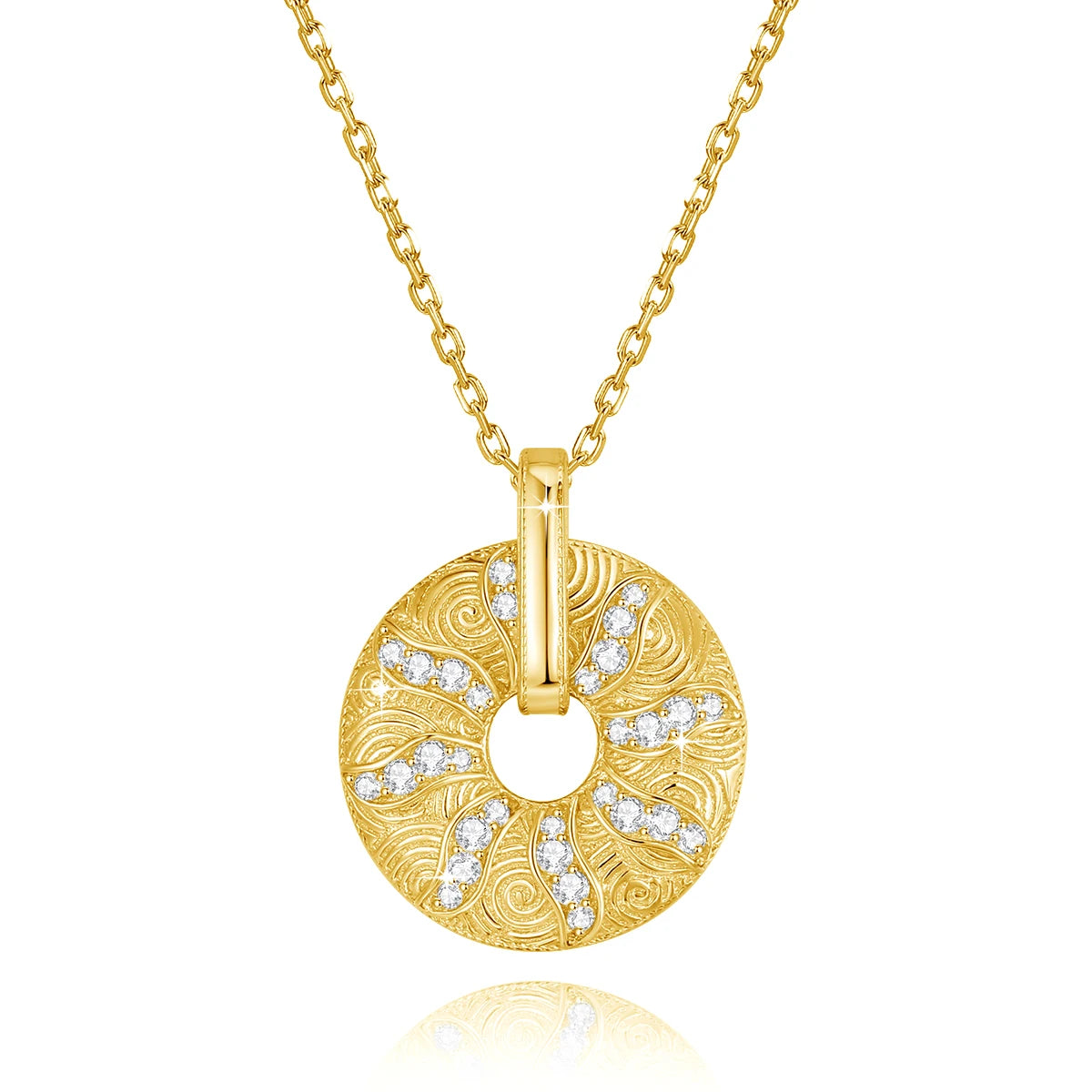 Luxury Arabic Jewelry Dubai Style Fine Filigree 925 Sterling Silver 18K Gold Moissanite Diamond Round Pendant Necklace