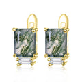 F610 Abiding Fine Jewelry 14K Gold Plated 925 Sterling Silver Stud Emerald Cut Natural Moss Agate Earrings for Sale