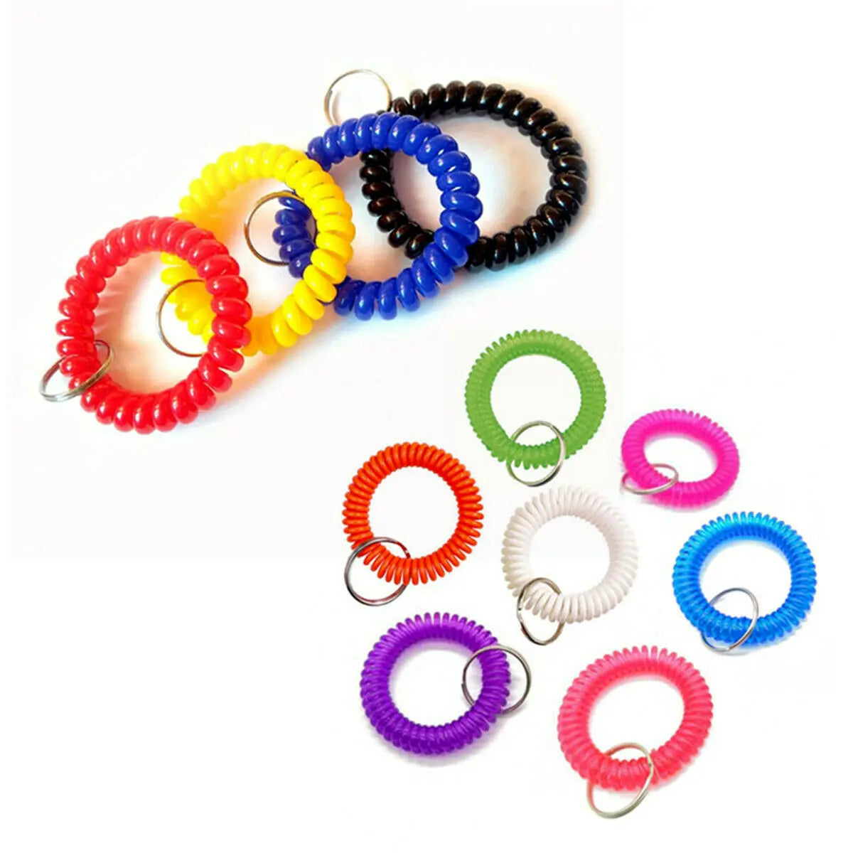 Retractable Plastic Coil Bracelet Stretch Key Ring Keychains Girl Hair Accessories