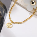 Ins 18k PVD Gold Plated Stainless Steel Round Peace Sign Pendant Necklace with Link Chain for Party Gift Anniversary