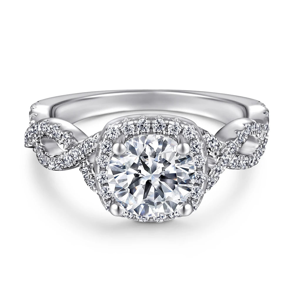 Classic Round  Brilliant Cut 7mm Fashion Design White Gold Colour Customized Engrave Logo Silver Ring