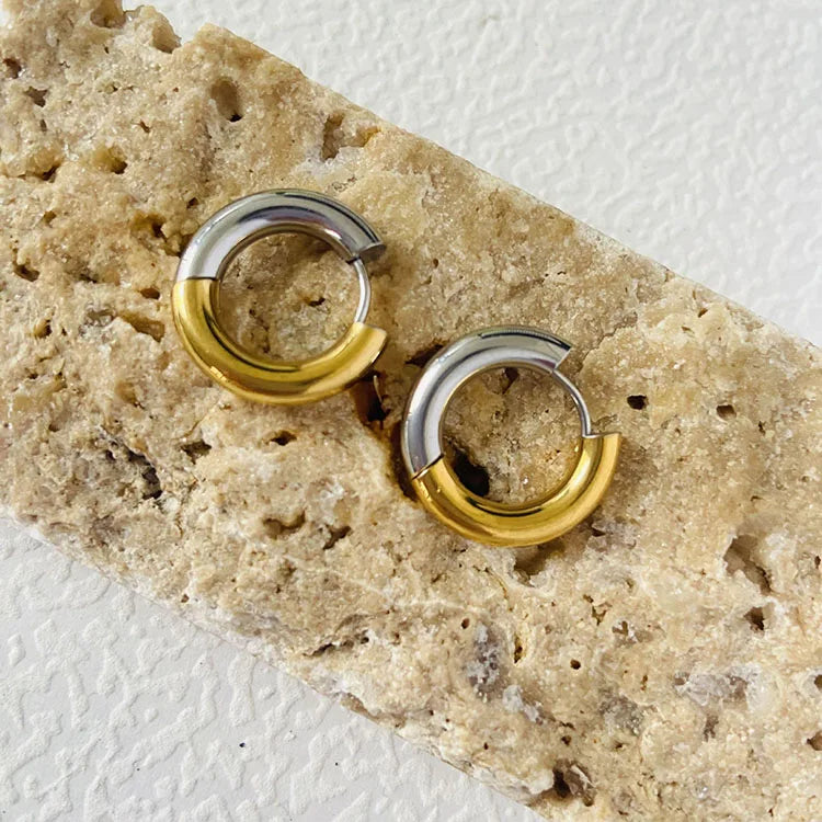 EM1367 2023 Simple Stylish Popular Gold and Silver Two Tone Huggie Hoop Earrings