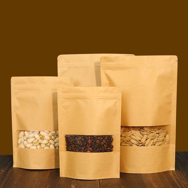 Doypack Biodegradable Kraft Paper Packaging Bags with Zipper for Tea Sugar Pet Food Chewing Gum Potato Chips