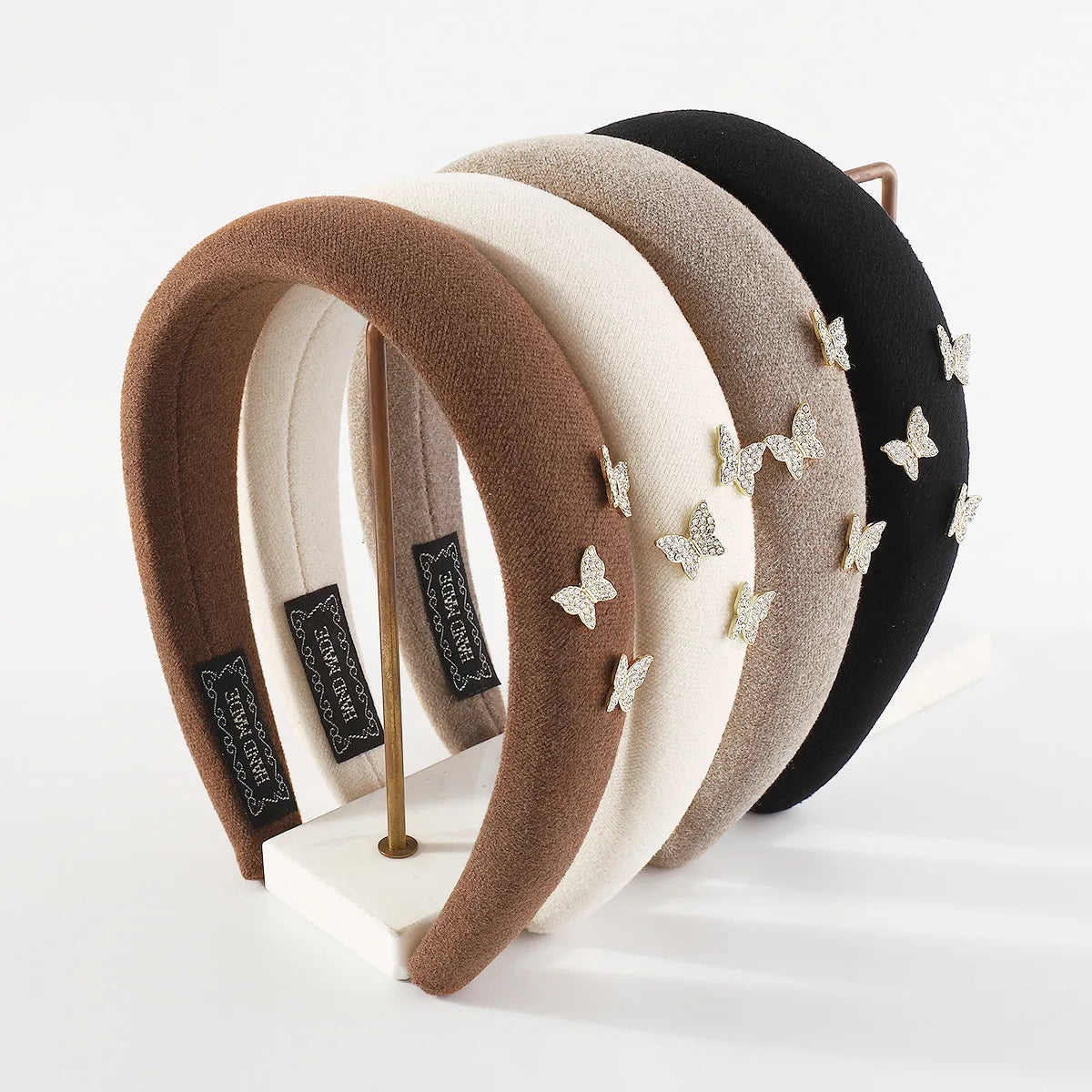 High-Quality Fashion Hair Accessories French Vintage Butterfly Sponge Headbands Delicate Diamond Hair Bands Women