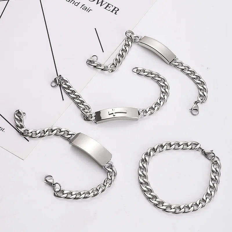 SC Popular Fashion Stainless Steel Bracelet Cool Geometric Cuba Bracelet Punk Silver Cross Bracelet for Girls Boys