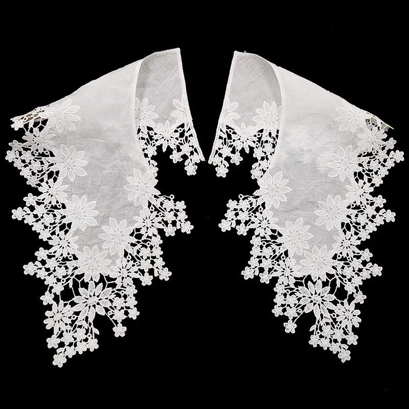 DIY Garment Accessory White Cotton Water-soluble Embroidery Collar Lace Applique Pair LT2728A