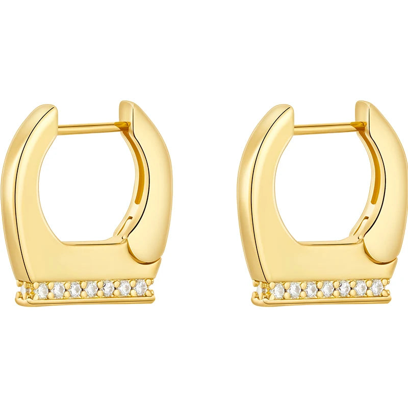 18K Gold Plated  Brass Jewelry Geometric U-shaped Smooth Zircon Hoop Earrings Waterproof for Woman Earrings E241646