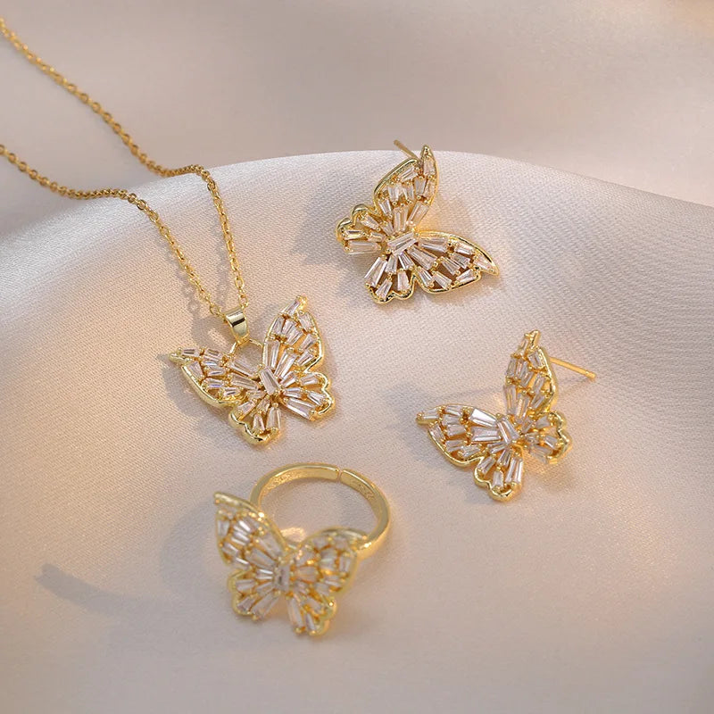 Necklace Female Butterfly Zircon Small Luxury Light New Design Sense Pendant Temperament Set