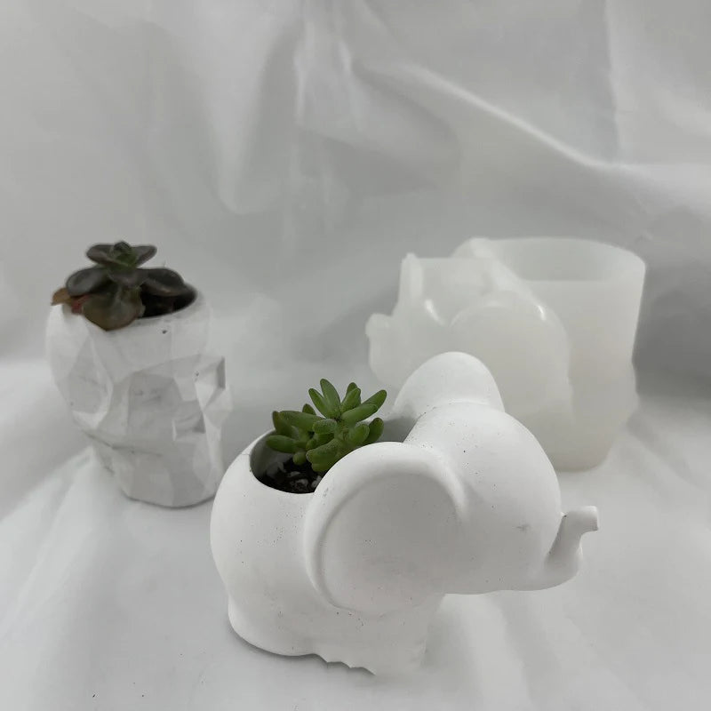 Early Riser Elephant Skull Shape Vase Concrete Cement Flower Pots Planters Silicone Mold Home Decor Mouldings