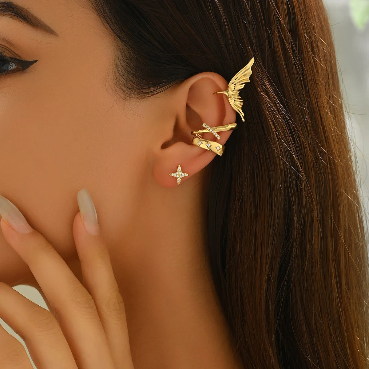 Premium Clip-On Zircon Earrings Set for Women Gold Plated & Cute Design Non-Pierced Ear Cuffs for Parties