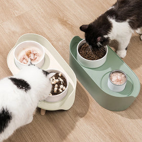 ZMaker Double Ceramic Elevated Pet Feeder Dog Bowl No-Spill Raised Dog Cat Water Bowls with Stand