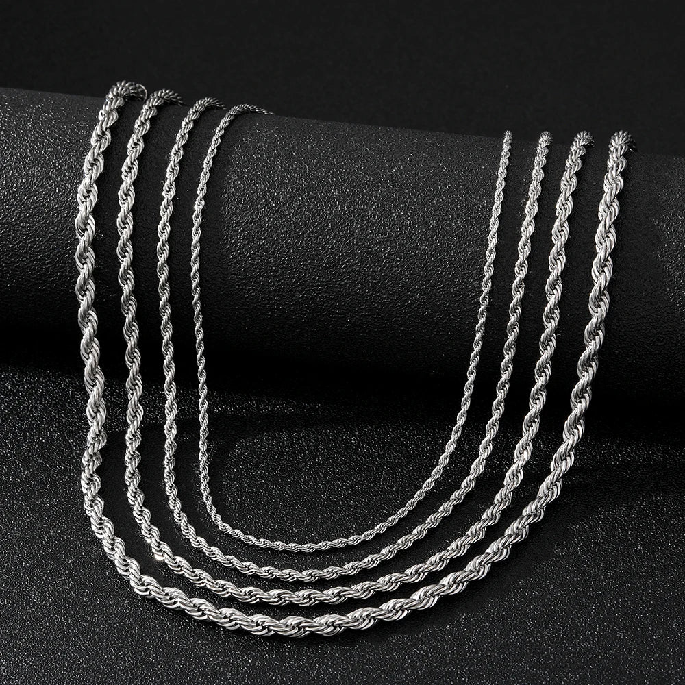 KISSWIFE Wholesale 2-5mm Stainless Steel 18K Gold Plated Mens Twisted Rope Chains Necklaces for Men Women