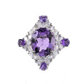 925 Silver Jewelry Sparkling Rhodium Plating Adjustable Natural Amethyst Gemstone Ring Oval Cut Diamond for Weddings Parties