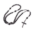 SC Classic Men Religious Hematite Cross Necklace Fashion 8mm Natural Tiger Eye Stone Black Agate Beaded Rosary Necklace 2023