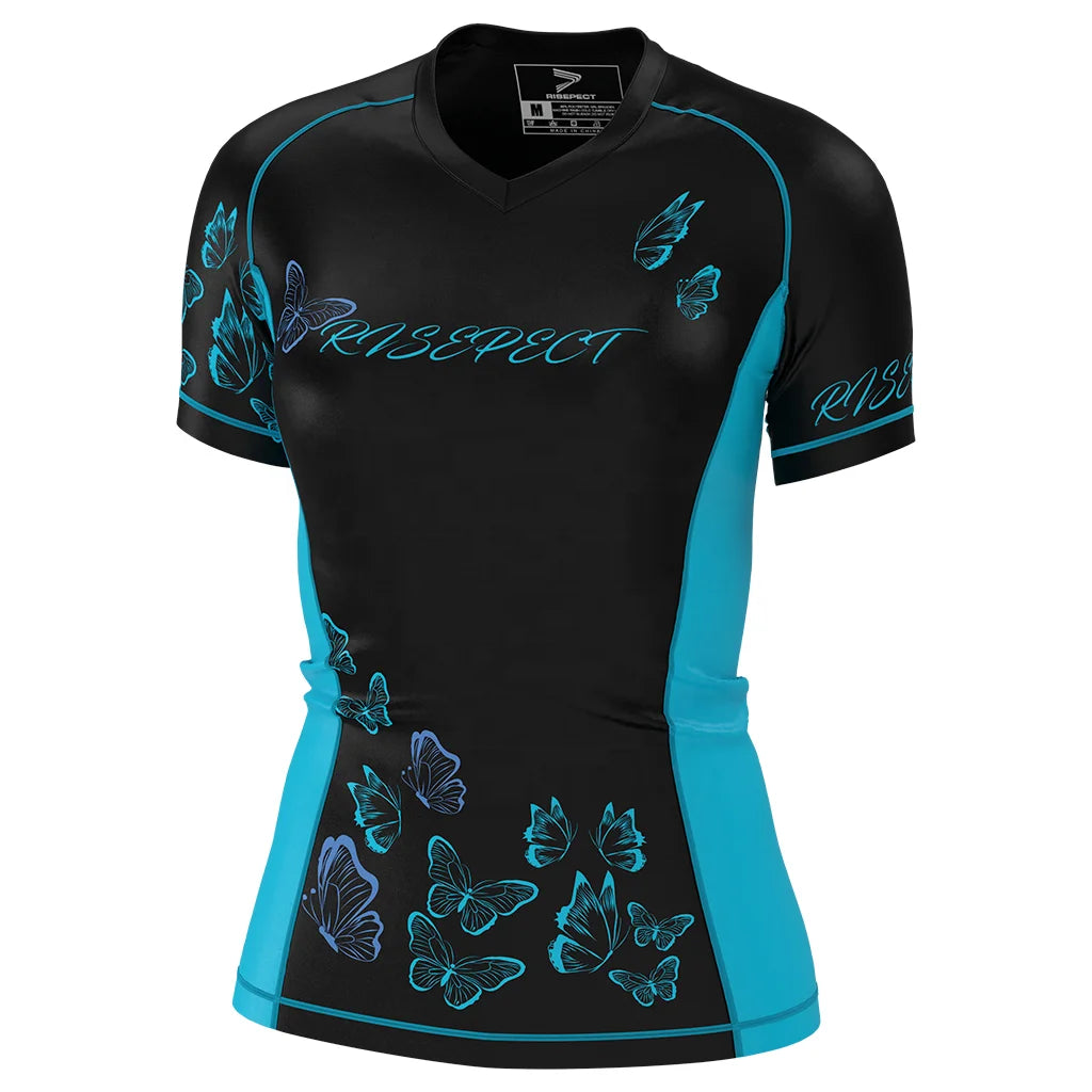 Mma Bjj Compression Swimming Bathing Suit for Women Custom Print Short Sleeve Rash Guard