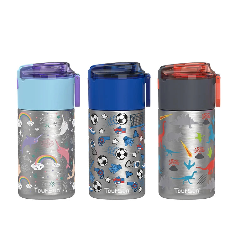 2023 Custom Design 10oz Straw Lid Double Wall Vacuum Insulated Children Stainless Steel Water Bottle