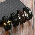 New Arrived Men's Stainless Steel Leather Bracelet Trendy Electrocardiogram Charm Leather Bracelet Magnetic Clasp Jewelry