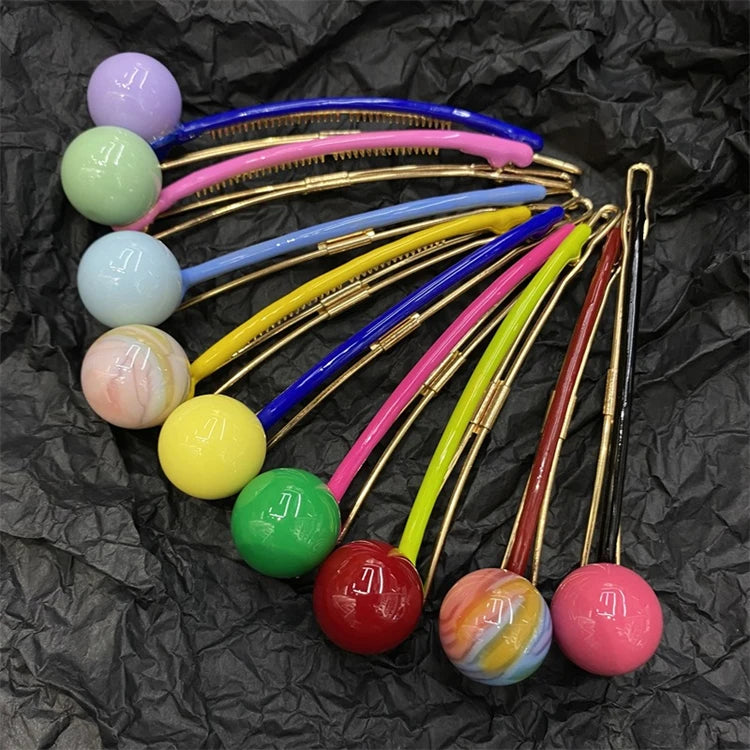 Newest Style Hair Ball Pins for Girls Candy Color Hair Barrette Clip Custom Acrylic Hair Clips Wholesale