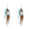 Bohemian Style Multicolor Feather Earrings Handmade Long Natural Feather Dangle Unique Zinc Alloy Jewelry