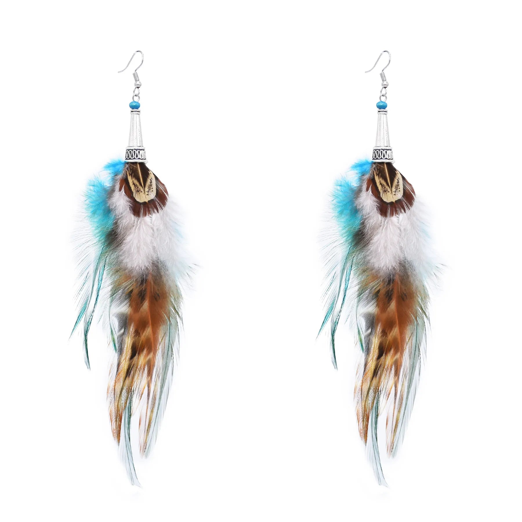 Bohemian Style Multicolor Feather Earrings Handmade Long Natural Feather Dangle Unique Zinc Alloy Jewelry