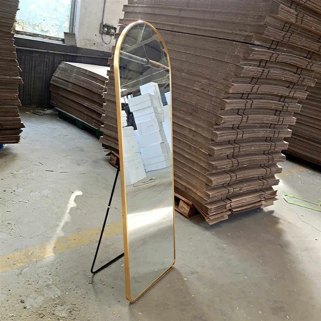 Home Decorative Gold Contemporary Aluminum Alloy Arch Shape Floor Standing Full Length Durable Dressing Mirror 50x160cm