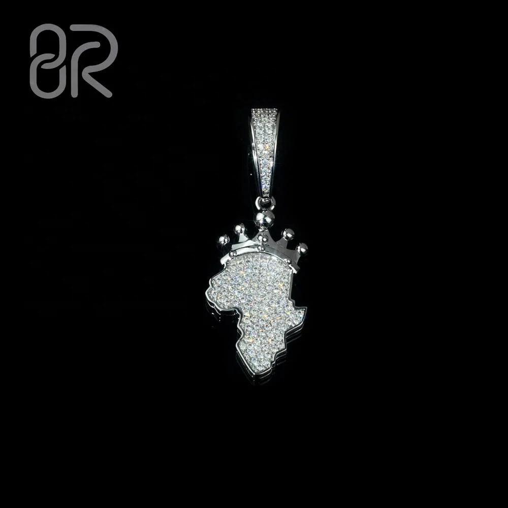 Custom Point Map Pendants Moissanite Wholesale King Africa Map Iced Out 925 Silver VVS Men's Hip Hop Jewelry Pendant