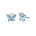 Fine Jewelry 925 Sterling Sliver Rhodium Plated Blue Crystal Butterfly Stud Earrings