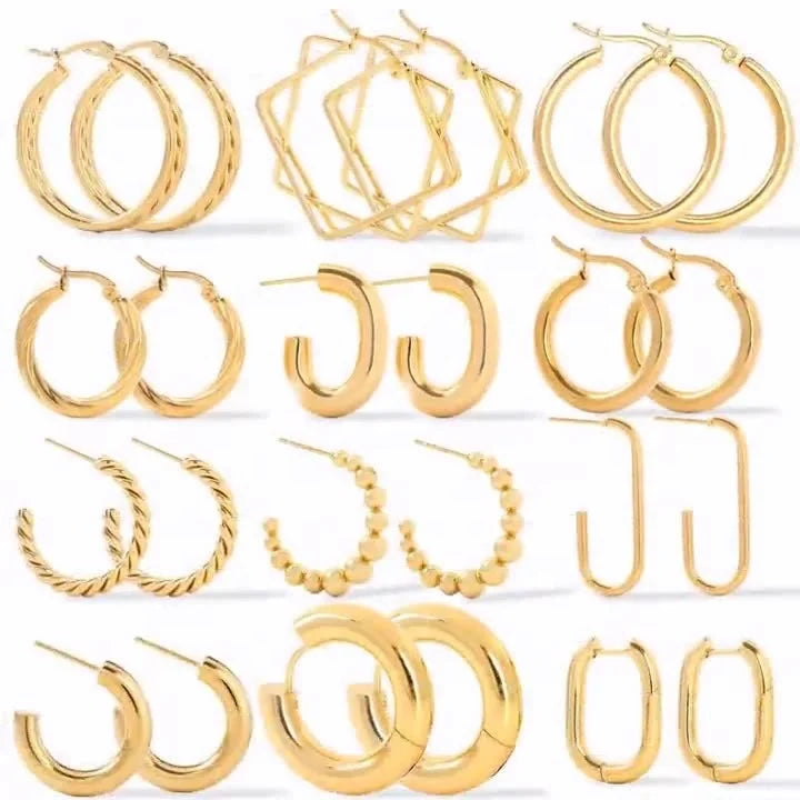 Horizon Wholesale Gold Plated Stainless Steel Stud Earrings Geometric Circle and Heart Beaded Hoop Earrings Cheap Accessory