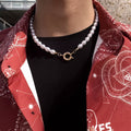 SHIXIN Hip Hop Baroque Pearl Necklace Minimalist Beaded Choker Necklace Trendy Men Necklace Jewelry