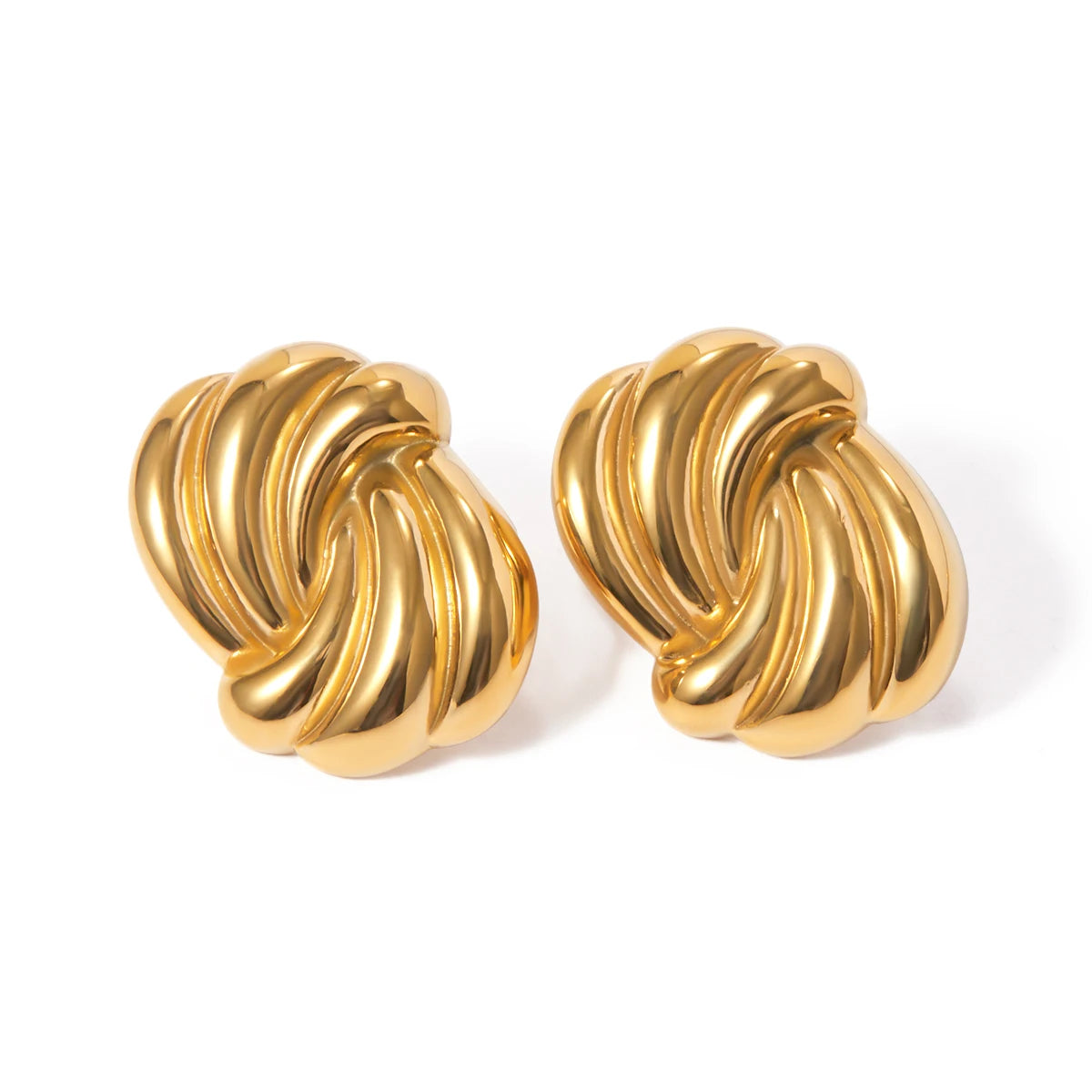 J&D Fashion Stud 18K PVD Gold Stainless Steel Jewelry Chunky Stud Texture Wave Earring Women Daily