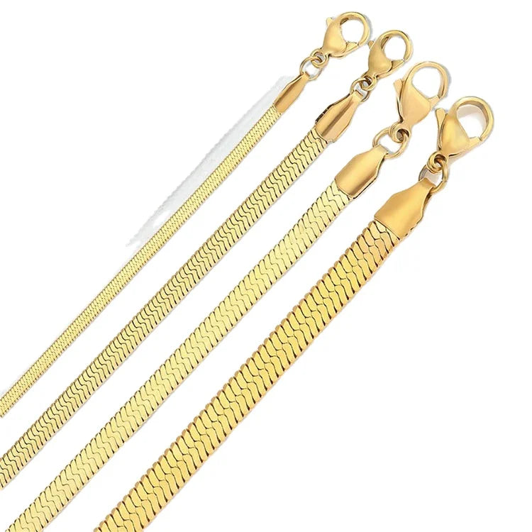 2MM-5MM Width Snake Chain 14K Gold Plating Stainless Steel Jewelry Flat Snake Chain Necklace