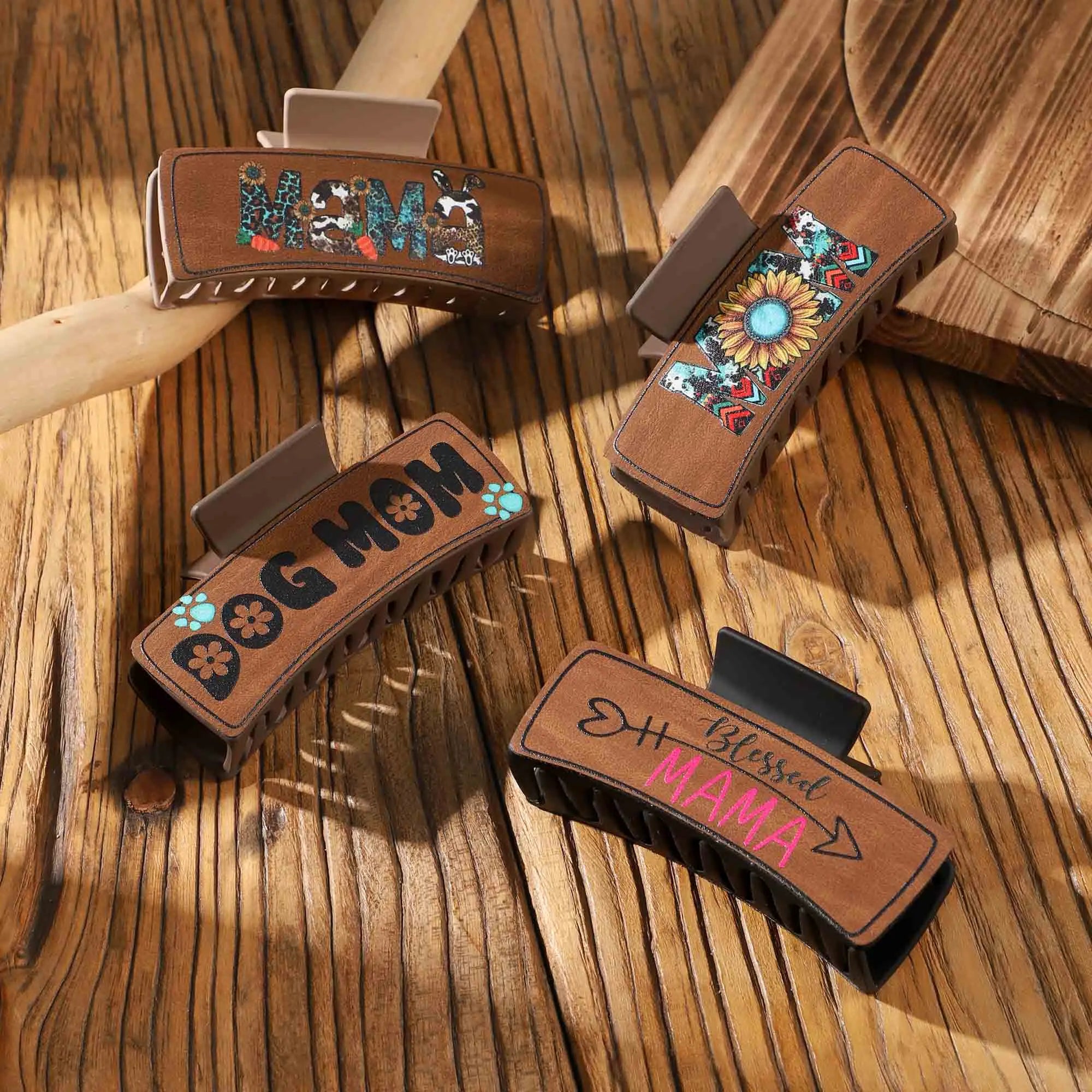 20PCS DOG MOM MAMA Hair Clip Claw Mother's Day Gift COWGIRL Snap Claw Custom Design Rectangle Barrettes Hair Accessories