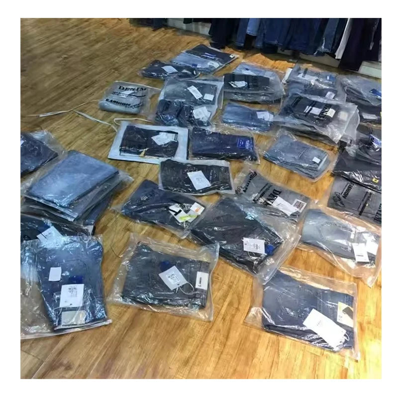 New Fashion High Quality Cotton Stock Wholesale Straight Business Casual Stretch Plus Size Male Female Jeans
