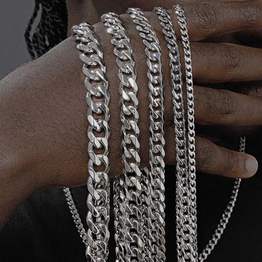 Wholesale PVD 18k Gold Plated Jewelry 4mm Micro Cuban Link Stainless Steel Men Silver Miami Cuban Chain Waterproof Necklace
