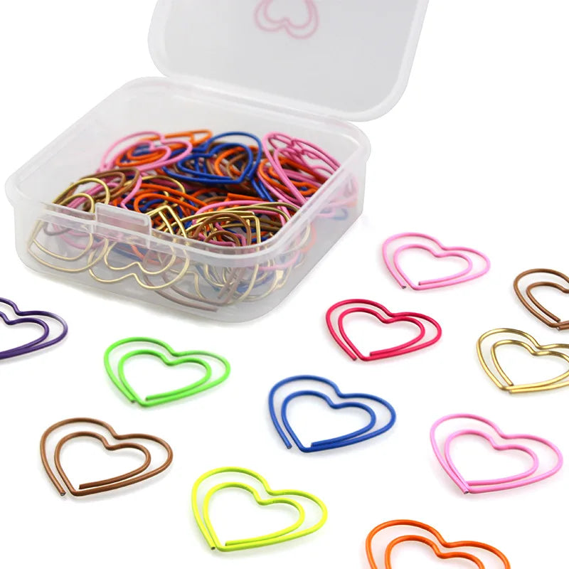 Mini 50pcs/box Black Pink Gold Mixed Heart Bookmark Metal Paper Clip Decor Colorful Book Note Decoration Binder Clip Stationery